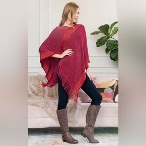 ULTRA SOFT TWO TONE FRINGE PONCHO